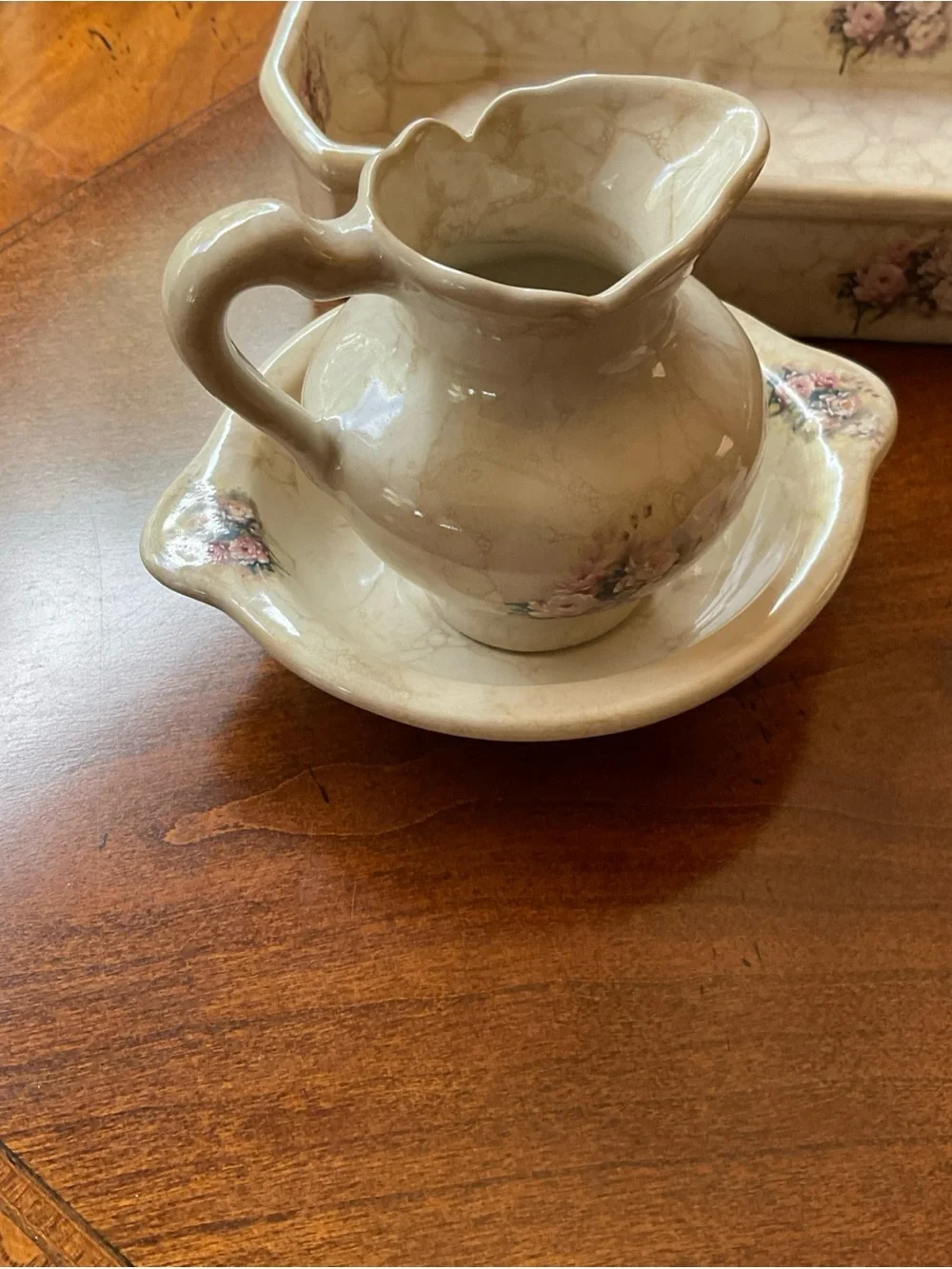 Vintage Athena California Soap Dish Tray Rose Small Pitcher Bowl 4 Pcs USA